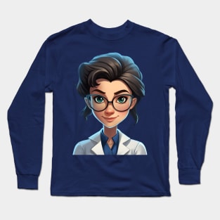 Cartoon Style Portrait - Woman Doctor/Scientist/Lab Worker Long Sleeve T-Shirt